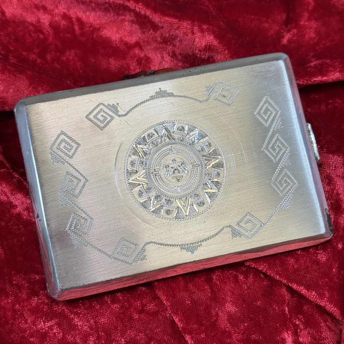 Vintage Solid Sterling Silver Hallmarked Mexican Aztec Cigarette