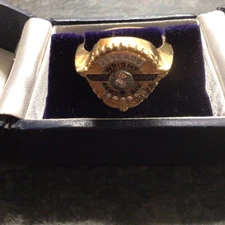 Vintage 14K Gold Curtiss Wright Aero Service Enamel Ring Diamond Wings Airplane