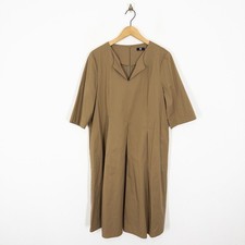 RIANI Poplin Cotton Dress Size 18 Warm Tan Brown V Neck Contemporary Minimal