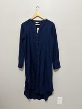 Loft Navy Nautical Coastal Grandmother Button-Down Long Sleeve Shirt Dress