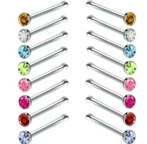 60 PIERCING BRILLANTINO GEMMA NASO NARICI ACCIAIO CHIRURGICO 1,5 mm * 9 mm - Immagine 2 di 4