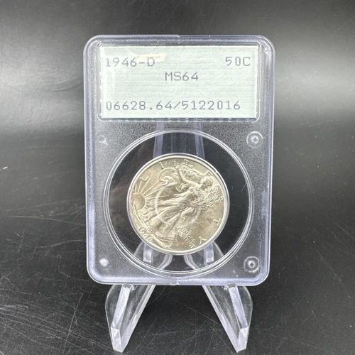 1946-D WALKING LIBERTY HALF DOLLAR NICE WHITE PCGS MS64 RATTLER GREEN LABEL 50c