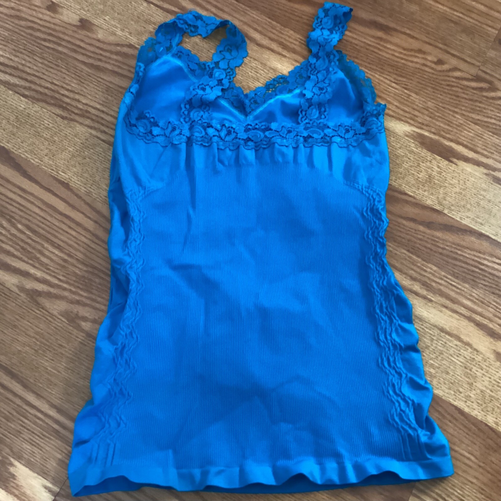 Active Basic Bright Blue Lace Trimmed Ribbed Tank… - image 4