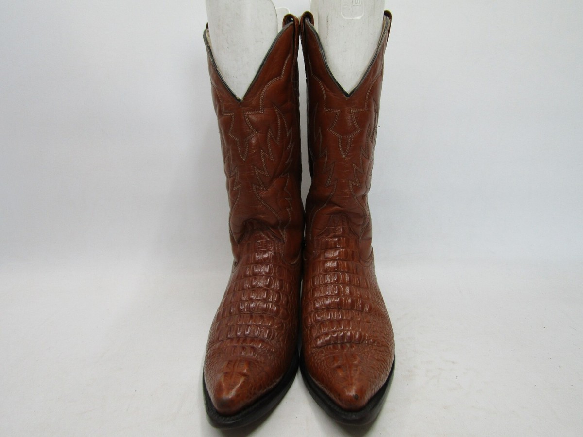 Reynaga Mens Sz 8 D Cognac Leather Embossed Alligator Cowboy  display picture 3