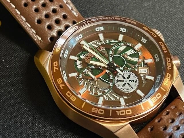 Invicta Aviator Rose Gold 41691 Quartz 45Mm Brown Leather Chrono Date Mens Watch - Image 3 of 4