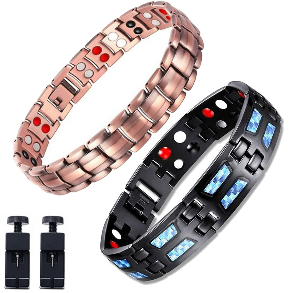 2Pcs Carbon Blue Titanium Therapy Bracelets Double Row Ultra