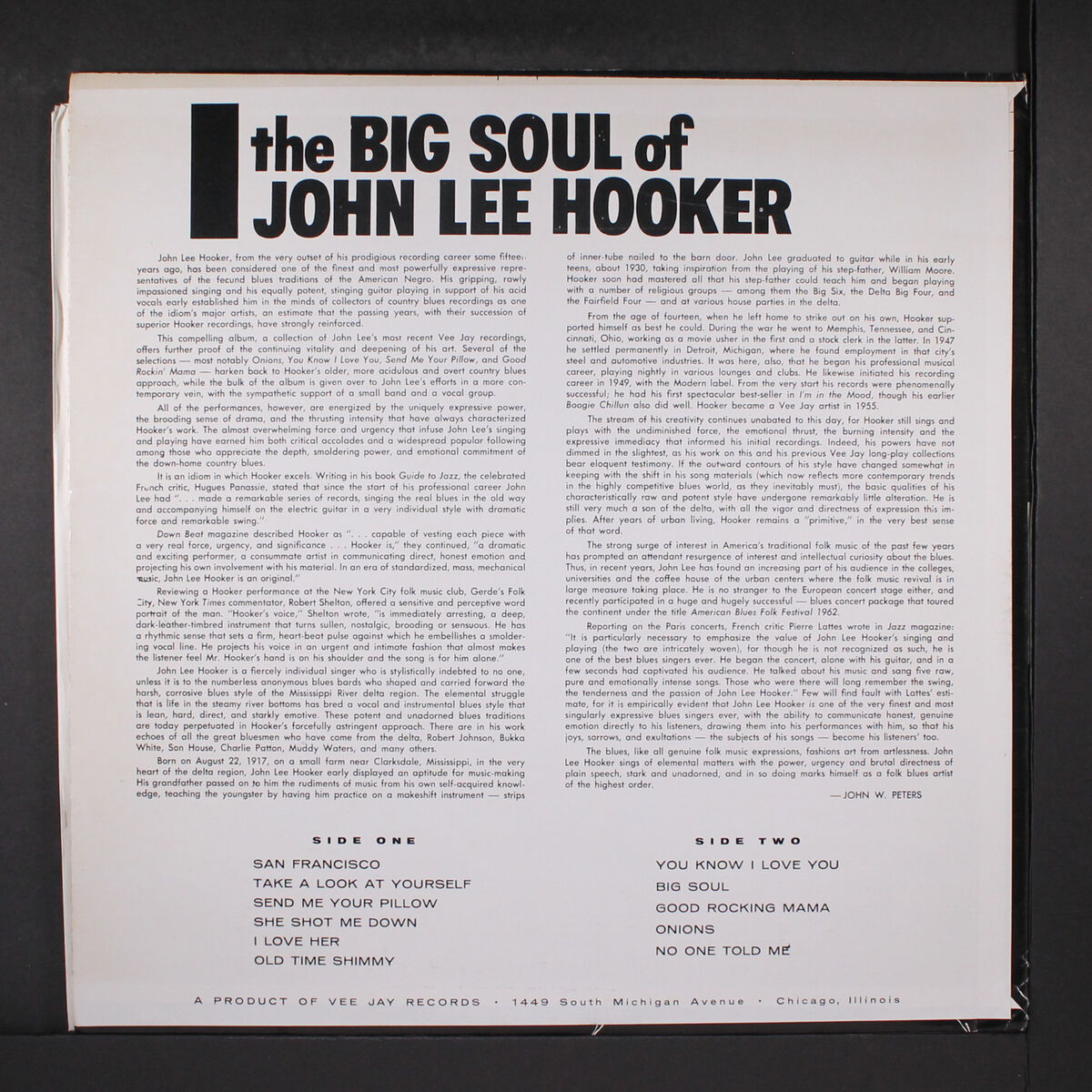 【LP】John Lee Hooker / The Big Soul JOHN LEE HOOKER: the big soul VEE-JAY 12