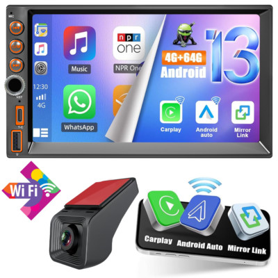 4+64GB 7'' 2Din Android 13 Apple Carplay GPS Stereo SWC RDS Wifi+HD DVR Dash CAM