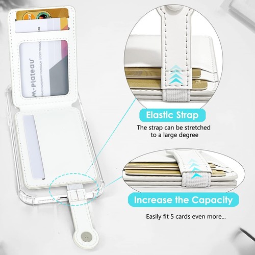 Slim Stick-On Phone Wallet with Elastic Magnetic Closure for iPhone 14.. (White) - Picture 5 of 9