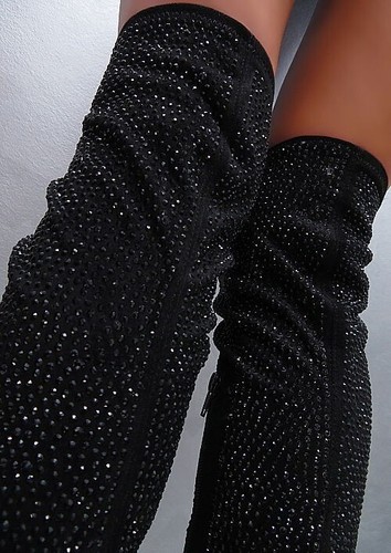 GoGo Original Tacones Altos Cristales OTK Botas por encima de la rodilla Negr... - Imagen 6 de 9