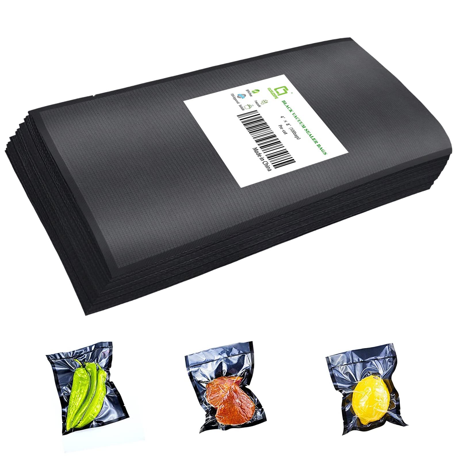 CANLENPK 4x8 Inch 10x20cm Small Vacuum Sealer Bags Black Back Clear Front for Food Storage