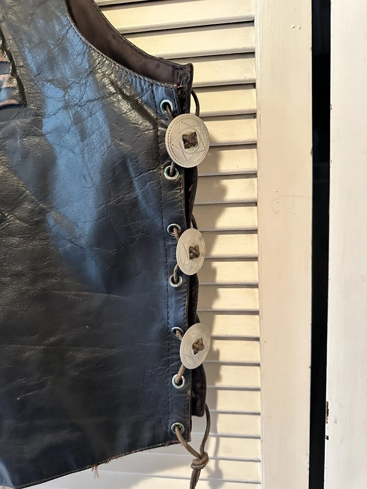 Unik Premium (Men's Size 42 Large) VINTAGE Motorcycle/Biker Vest Black/Brown EUC - Image 3 of 4