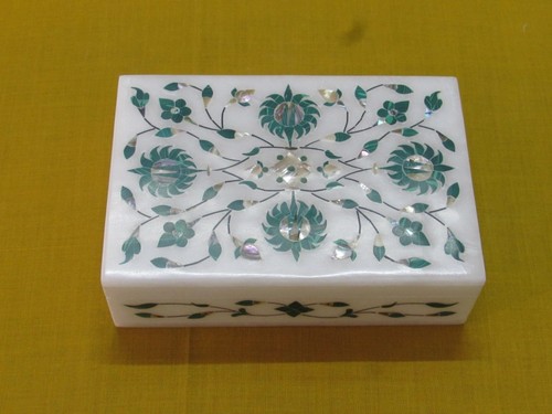 Marble Jewelry Box Pietra Dura Mutli Color Semi Precious Stone Handmade - Picture 2 of 3
