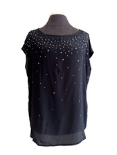 Talbots Silk Cap Sleeve Scoop Neck Camisole Sz L Black w/ Rhinestone Accents NWT