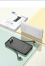 MIISSO 10000mah 2 Pack Power Bank Ultra Slim with4 Output Cables Black And White