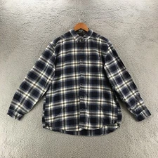 Eddie Bauer Long Sleeve Shirt Mens Large Blue Cotton Plaid Button Down Collared