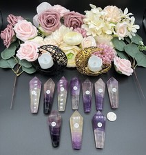 Natural Silk Fluorite Wands Pretty Purples banding L@@K Free ship 