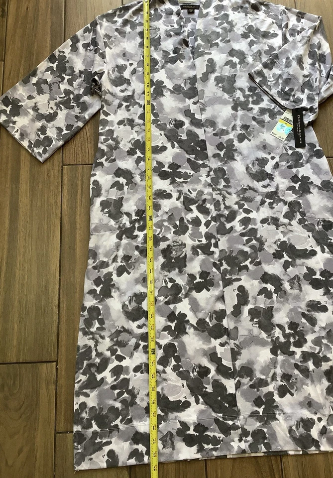 Vestido Donna Karan Mujer Talla Mediana Manga 3/4 Largo Blanco Gris Floral Foto 4 de 4