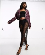 Asos Design Faux Leather Glam 80's Crop Jacket In Burgundy Size 8