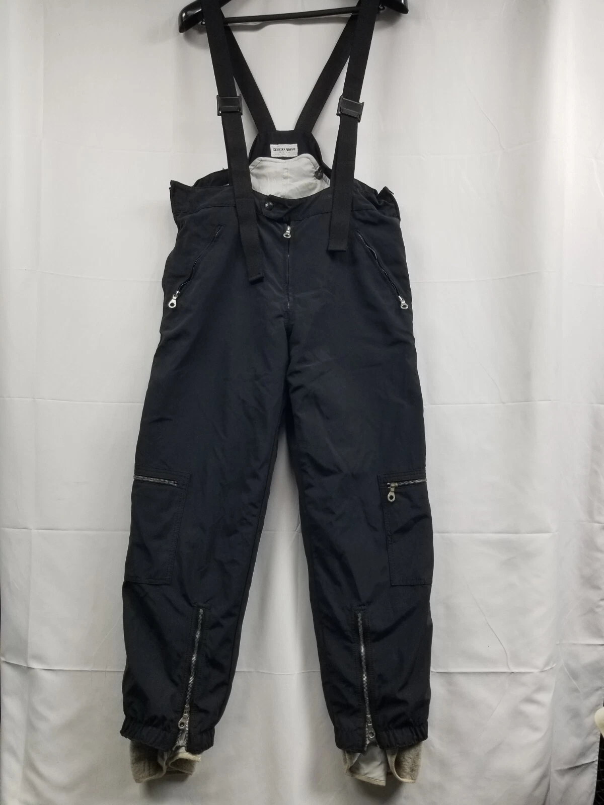 Giorgio Armani — GIORGIO ARMANI NEVE Black Wool Lined Ski Pants Bib MADE IN ITALY Size 54 EU Pics