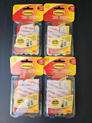 3M Command Foam Assorted Refill Strips Small Medium & Large Hooks Hangers 4 Pack