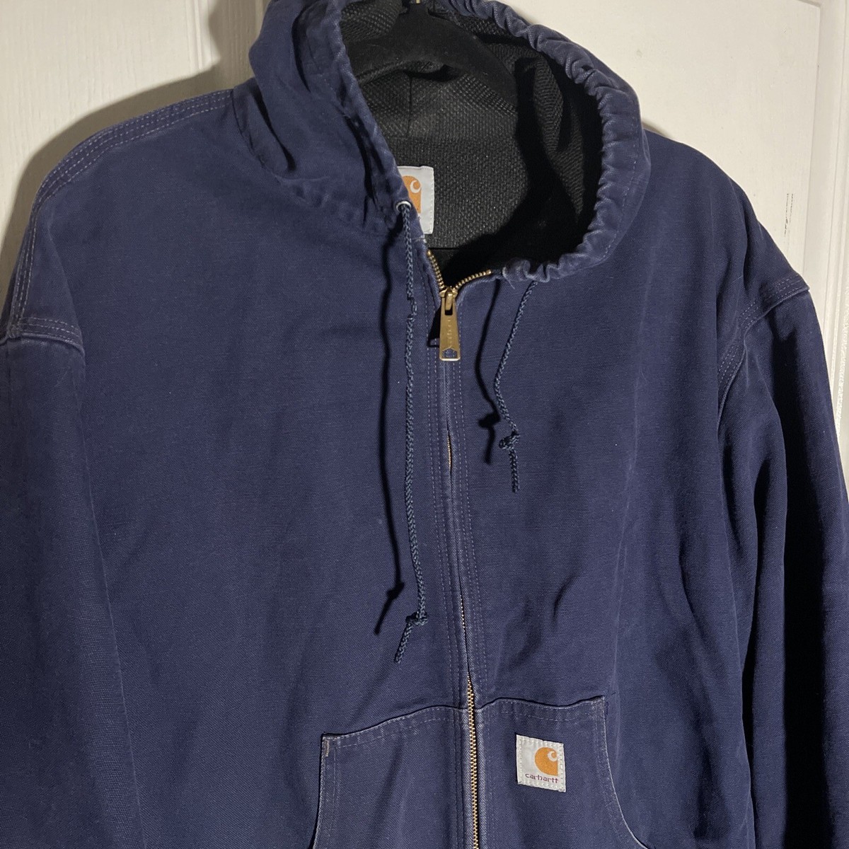 Carhartt Duck Canvas Jacket Coat Hooded Navy Blue Size x-Large | eBay