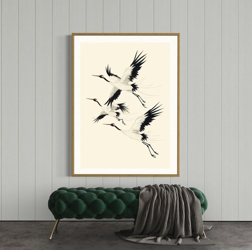 Reiher Kranich japanisches Wandbild Papierdruck gerahmt oder Bild Poster neutrales Dekor - Bild 14 von 17