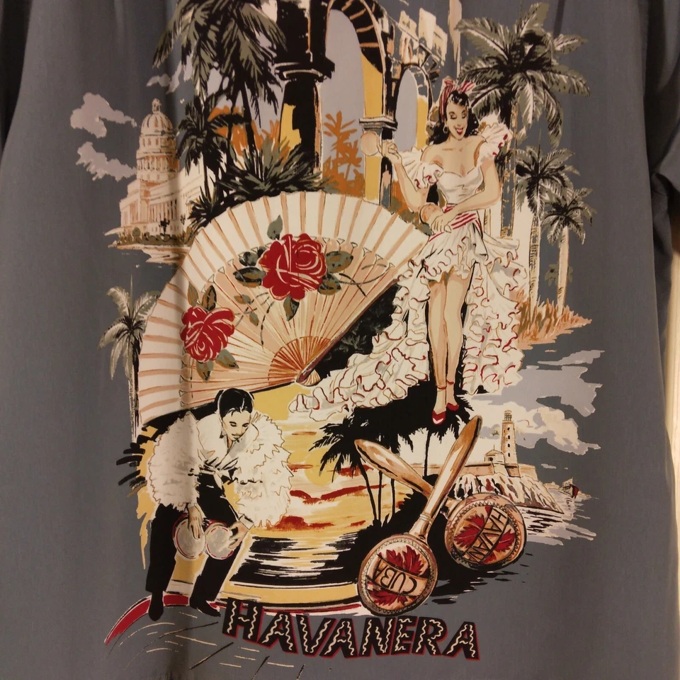 The Havanera CO Camisa Hombre XL XLarge Azul Cuba Gráfico Hawaiano Manga Corta Foto 3 de 4