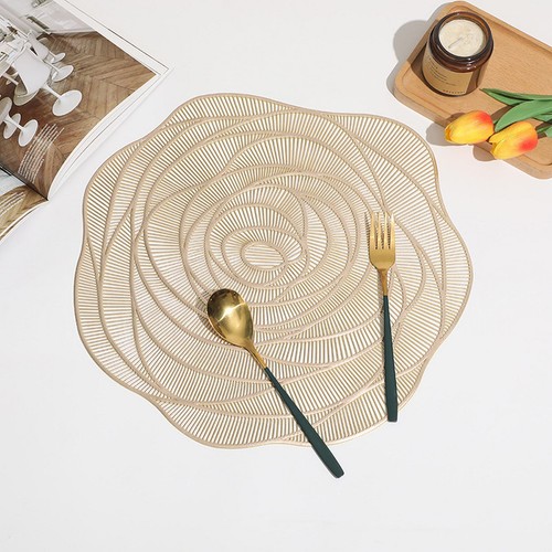 Rose Vinyl Placemat Hollow Round Plastic PVC Pressed Golden Dinning Table Mat - Picture 13 of 21