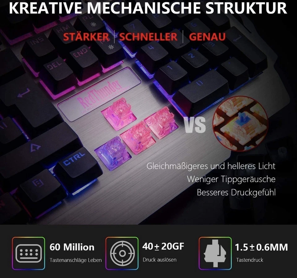 RedThunder K900 RGB | Halbmechanisch | Anti-Ghosting | Spielerisch - Bild 2 von 4
