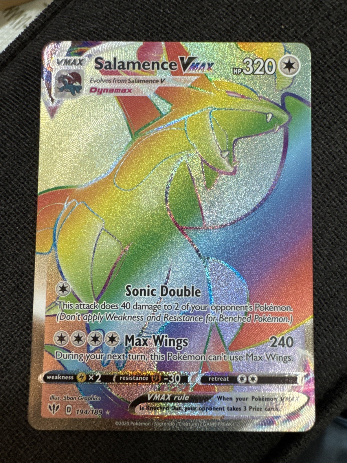 Salamence VMAX 194/189 Swsh03: Darkness Ablaze Rainbow Holo Pokemon Card TCG NM