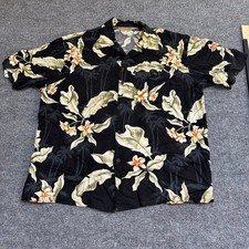 Mix Studio Hawaiian Shirt Mens XL Black Tropical Floral Rayon USA Made Camp Top