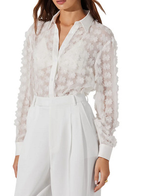 $109 ASTR Women's The Label Ioannis Floral Shirt, White, Small