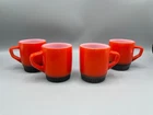 Lot of 4 Vintage FIRE KING Stacking Coffee Tea Cup Mugs D Handle Red Black