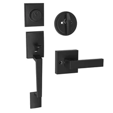 Front Door Lock Set Black Handle with Deadbolt and Lever Exterior Single