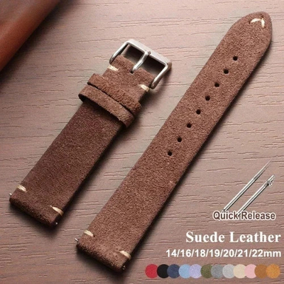 #ad 18 19 20 21 22 MM Soft Suede Leather Vintage Strap Watch Band Quick Release $10.59