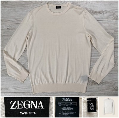 $1590 2026 Zegna Solid Ivory Silk & Cashmere ''Casheta'' Crewneck Sweater, XL 54