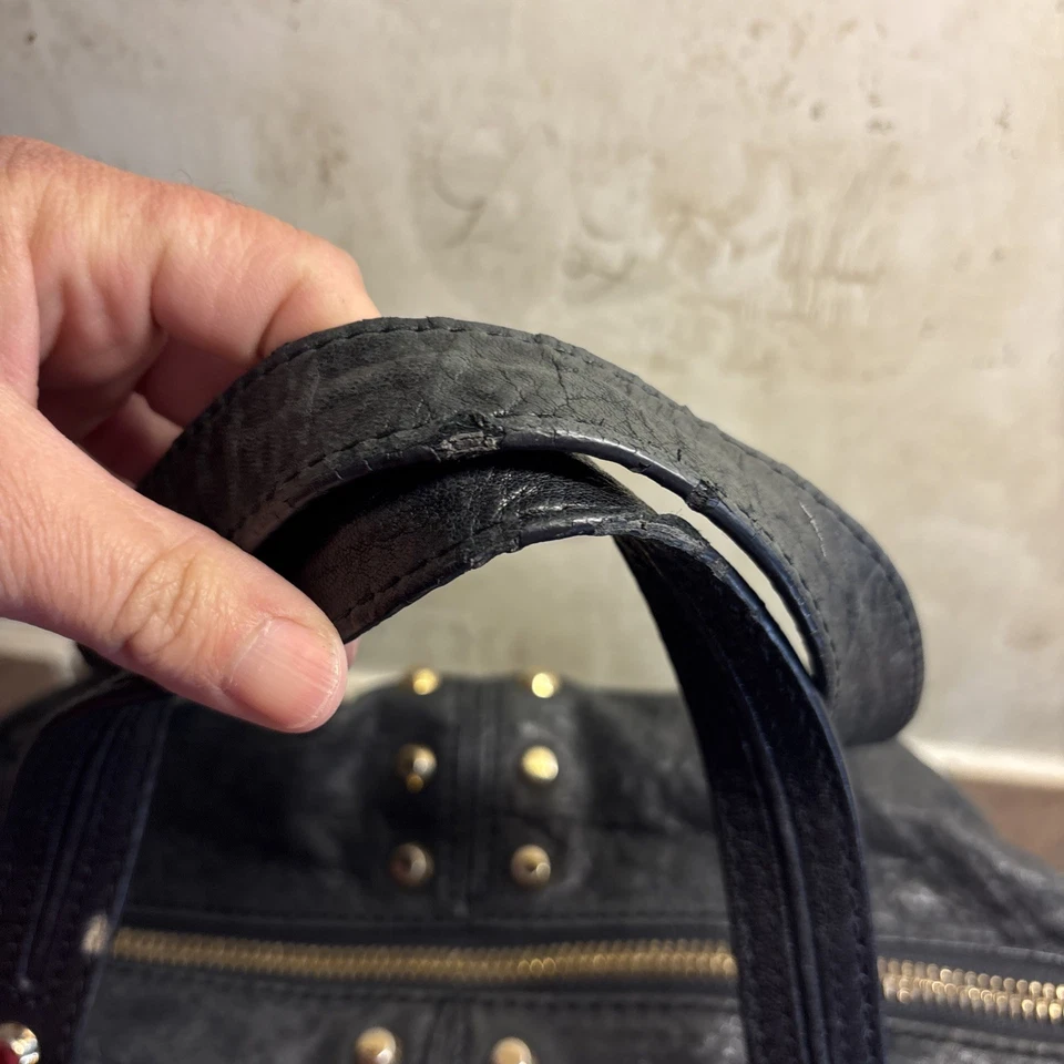 Michael Kors Black Soft Leather Satchel Handbag Gold Studs Purse - Image 4 of 4