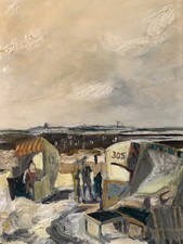 Impressionistische Strandszene: Ebbe Cuxhaven, Neuwerk. Ölgemälde Köster `72.