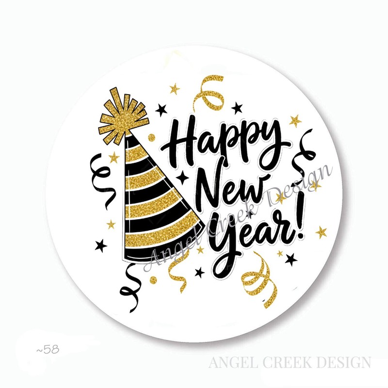 HAPPY NEW YEAR PARTY HAT SCRAPBOOK STICKERS ENVELOPE SEALS NEW YEAR FAVORS