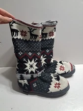 Muk Luks Slipper Boots Size M Reindeer Christmas Design 