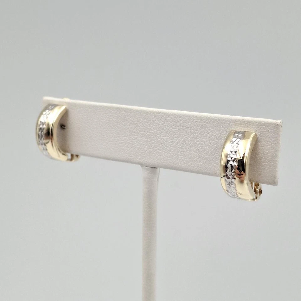 Arpas 14K 2-Tone Turkish Yellow & White Gold Diamond-Cut Huggie Clip-On Earrings - Image 4 of 4