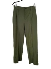 Zara Medium The Fran oise Full Length Straight Leg Trousers Dark Olive Green NWT