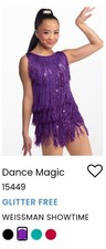 Girls Weissman Dance Costume, Purple With Fringe, Size Medium Child/MC