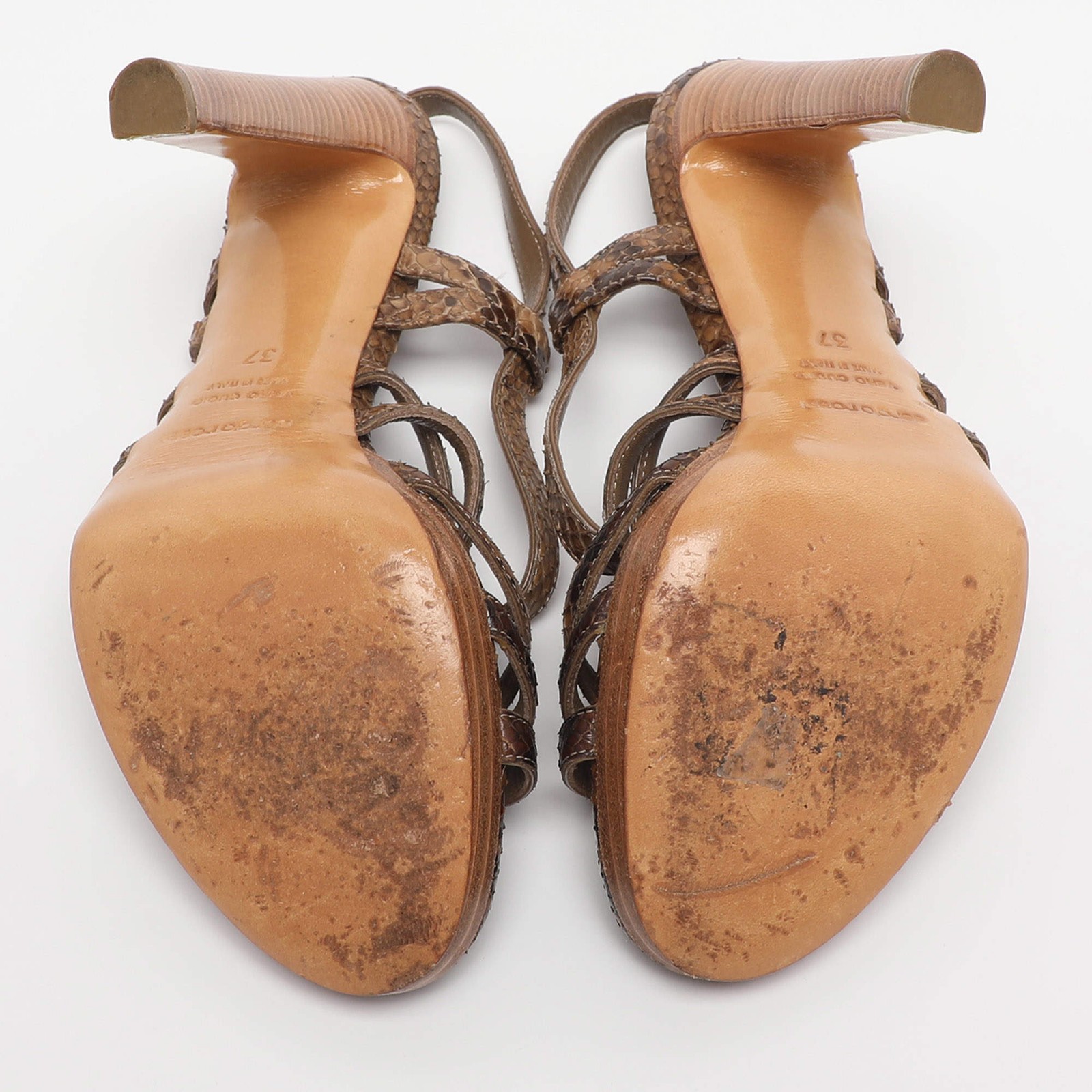 Sergio Rossi Brown Python Leather Ankle Strap San… - image 6