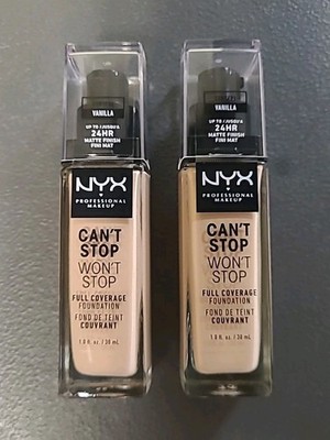NYX Can't Stop Won't Stop Full Coverage Foundation Vanilla CSWSF06-2 bottles