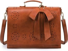 ECOSUSI Women's Briefcase Vegan Leather Laptop Bag for 15.6 inch, L-brown