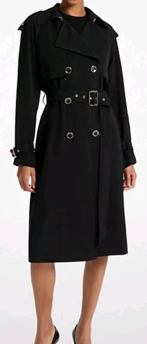 Michael Kors trench nero drappeggiato tessuto L vendita al dettaglio $275