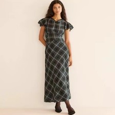 Doen retro plaid waist cinching dress with unique design, casual long skirt