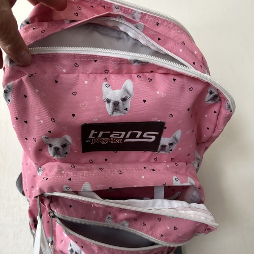 Jansport Backpack Trans Pink Pug Face Dog Heart Print Book Bag Full Size Nice - Picture 14 of 17
